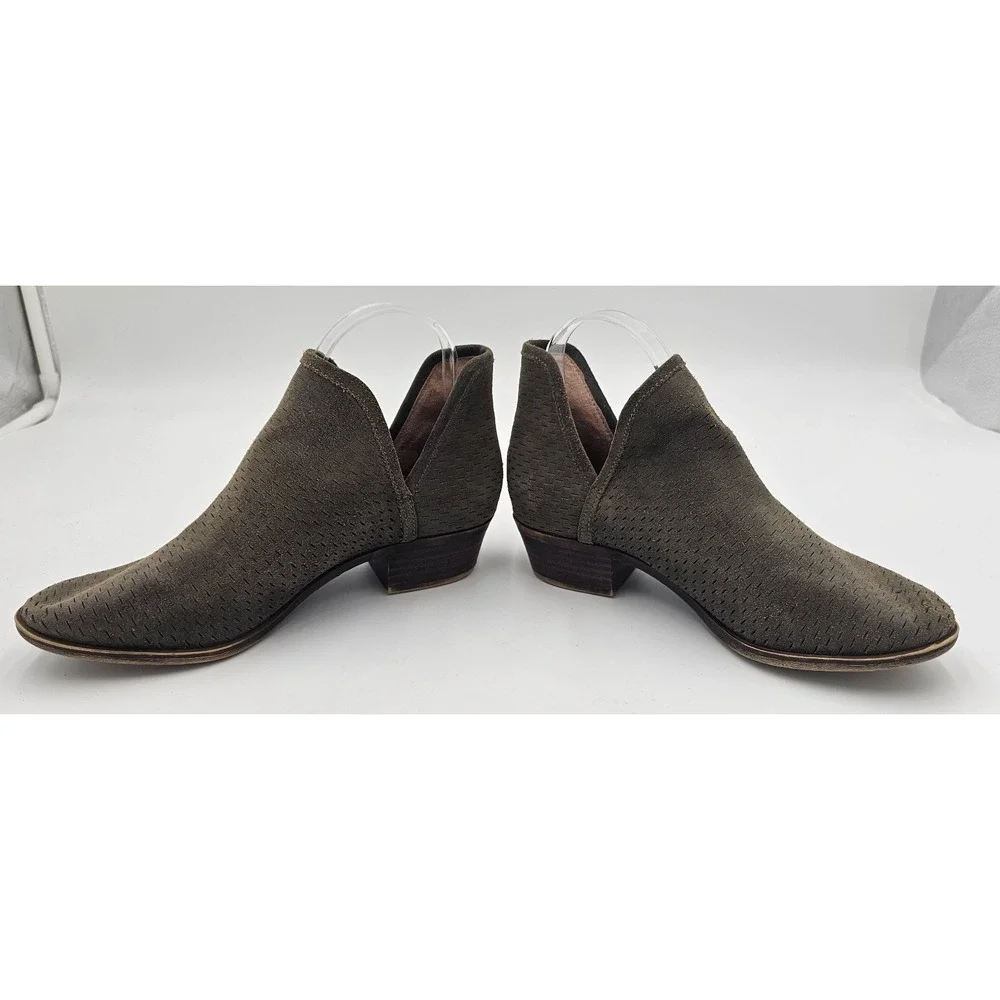 Lucky Brand Ankle Booties Women's 8.5 Baley Green Suede Leather Perforated Boots